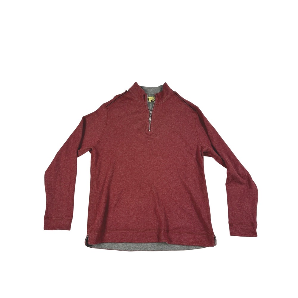 Tommy Bahama Mens‎ Red Quarter Zip Pullover Sweater Large 100% Cotton Heathered